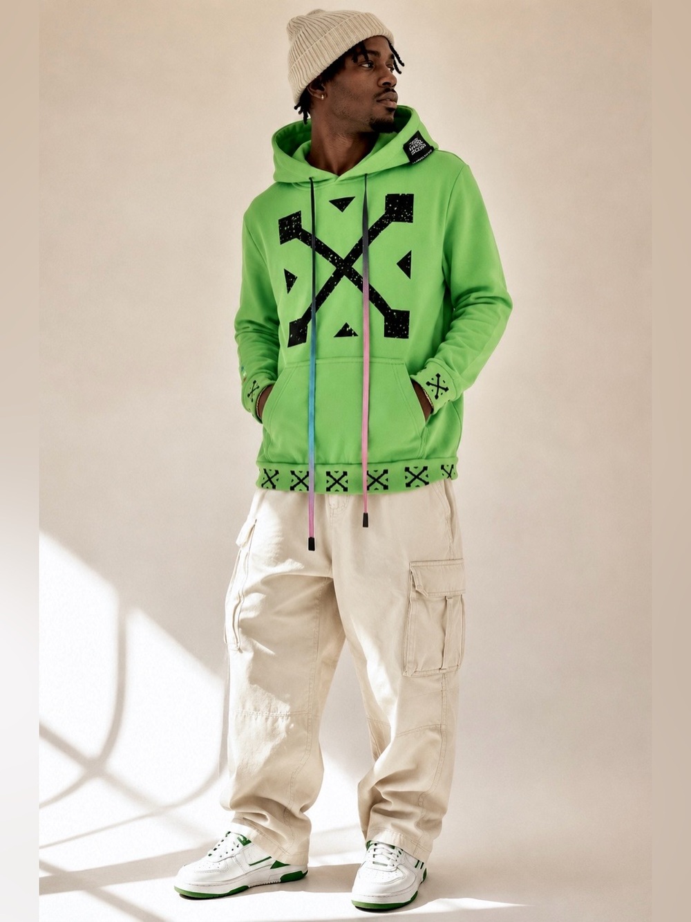 Y2K Neon Spellout Graphic Hoodie Bold Streetwear Hardsoda Sz M